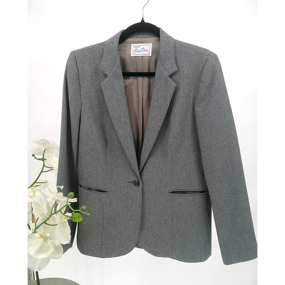 Vintage Levi's Bend Over Womens Gray Lined Striped Single Breasted Blazer Sz 12